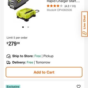 Ryobi Green and Black Rapid Battery and Charger